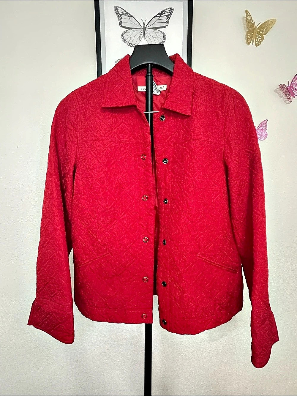 Women’s Quilted Red Button Up Jacket